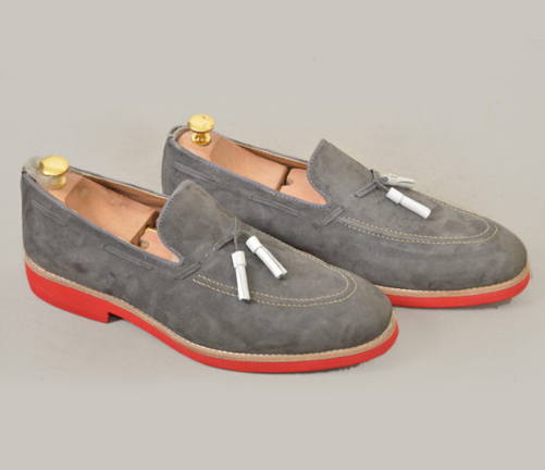 chaussures hommes-slipper gris daim semelle gomme