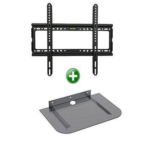 Support Mural Fixe Compatible - TV - 14 à 42 Pouces + Support Mural DVD/Décodeur - Noir