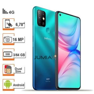Infinix HOT 10 - 4G - 2 SIM - 3Go Ram + 64Go Rom - 8Mpx/16Mpx - 5200 MAh - Bleu
