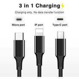 Câble USB - 3 En 1 - Android / IPhone / Type C - 1.2m - Noir