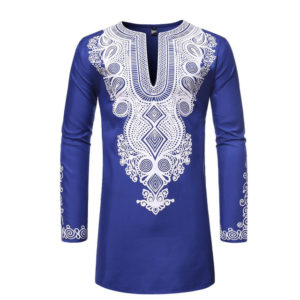 TUNIQUE DASHIKI BRODEE BLEUE ROI COL ROND