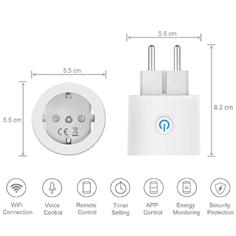 Prise Connectée WiFi ANTELA 16A - Compatible Alexa/Google, Mesure Conso, Lot De 2