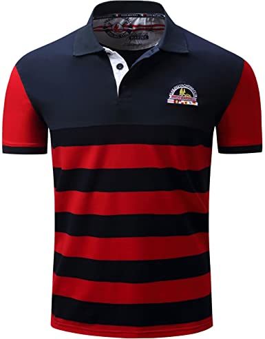 LEOCLOTHO Polo T-Shirt à Rayures Homme Eté Casual Coton Manches Courtes avec Broderie