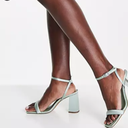 Sandales minimalistes à talon carré - Sauge