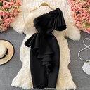 Robe de Soirée Sexy à Épaules Dénudées pour Femme, Coupe Diagonale Irrégulière, Taille Haute, Volants, Moulante, Décontractée