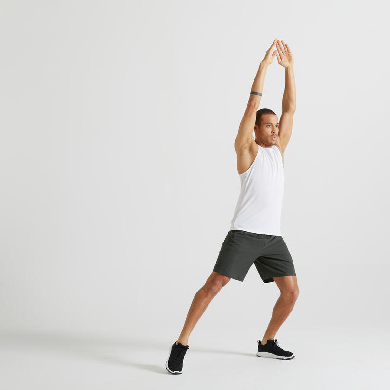 DÉBARDEUR DE FITNESS ESSENTIEL RESPIRANT COL ROND HOMME - BLANC