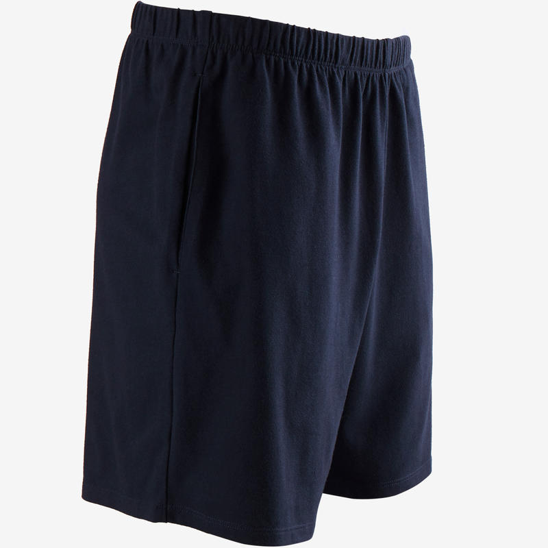 SHORT FITNESS HOMME COTON DROIT AVEC POCHE CLÉS - 100 BLEU COURT
