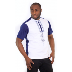Chemise homme motif blanc-bleu