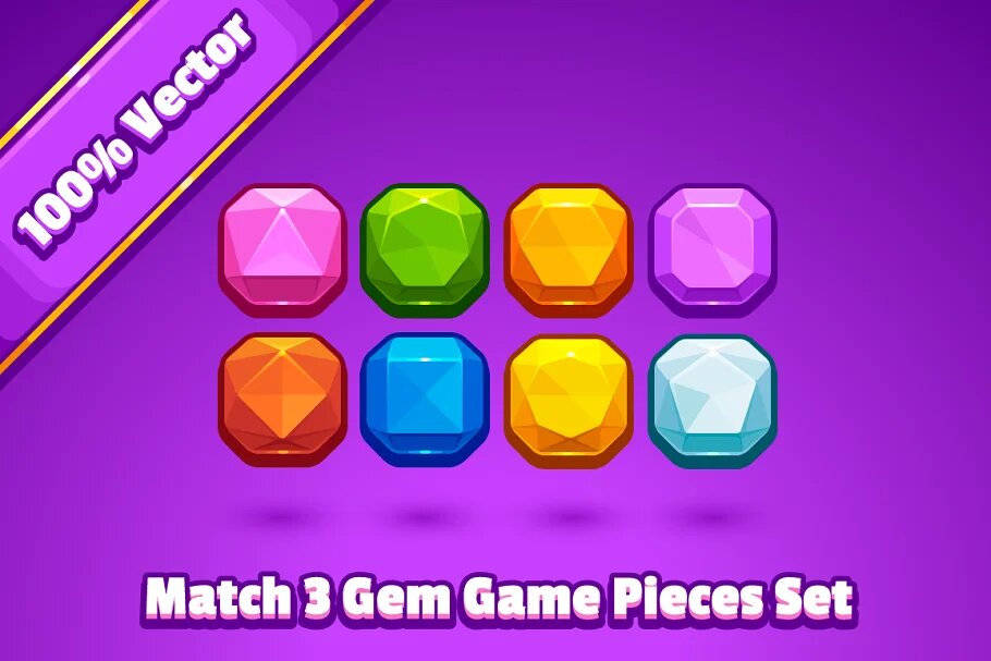 Match 3 Gem Game Pieces