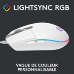 Logitech G203 LIGHTSYNC Souris Gaming  RVB , 6 Boutons Programmables, 8000 PPP, Blanc