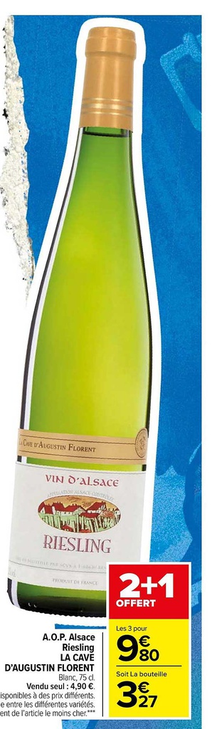 Vin Blanc Alsace Riesling LA CAVE D'AUGUSTIN FLORENT- 75cL