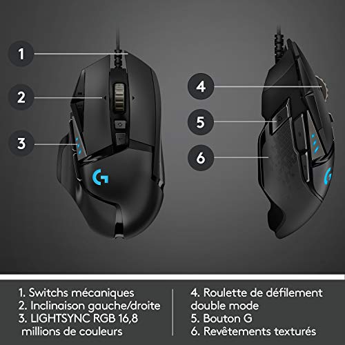 Logitech G502 HERO Souris Gamer, Capteur Gaming HERO 25K,  11 Boutons Programmables