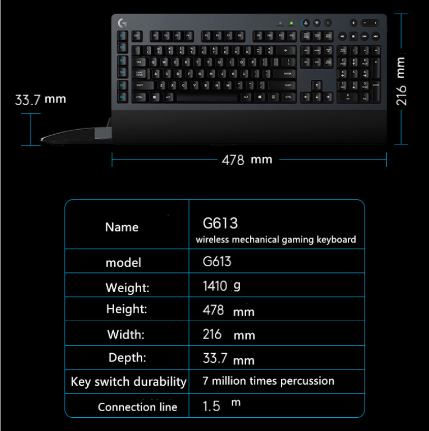 Logitech G613 Lightspeed Clavier Gaming Mécanique Sans Fil, Switchs Romer-G Tactiles