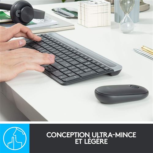 Logitech MK470 Combo Clavier Et Souris Sans Fil Pour Windows, 2,4 GHz Avec Récepteur USB Unifying, Ultra-Fin, Discret, Batterie Longue Durée