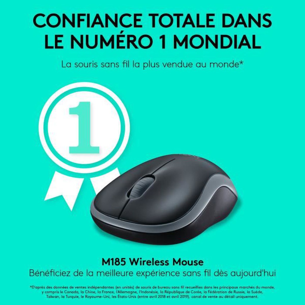 Logitech Souris Sans Fil - M185/M186 - Gris/Noir/Bleu/Rouge