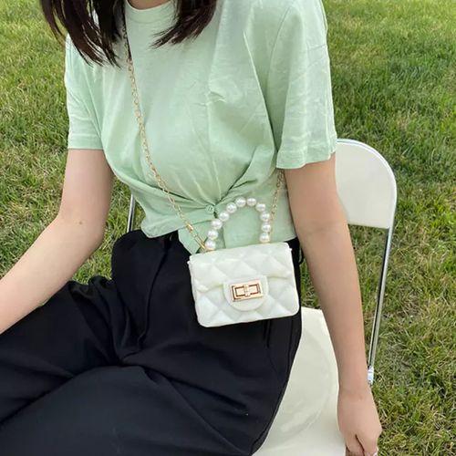 Mini Sac à Bandoulière En Silicone Avec Chaine En Métal - BLANC