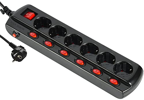 Injelec 6 Multiprises Parafoudre 6   Ports Avec Protection Contre LeS Surchages - Cordon 1.5m - Noir