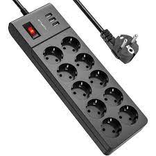 Injelec 6 Multiprises Parafoudre 6   Ports Avec Protection Contre LeS Surchages - Cordon 1.5m - Noir