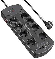 Injelec 6 Multiprises Parafoudre 6   Ports Avec Protection Contre LeS Surchages - Cordon 1.5m - Noir