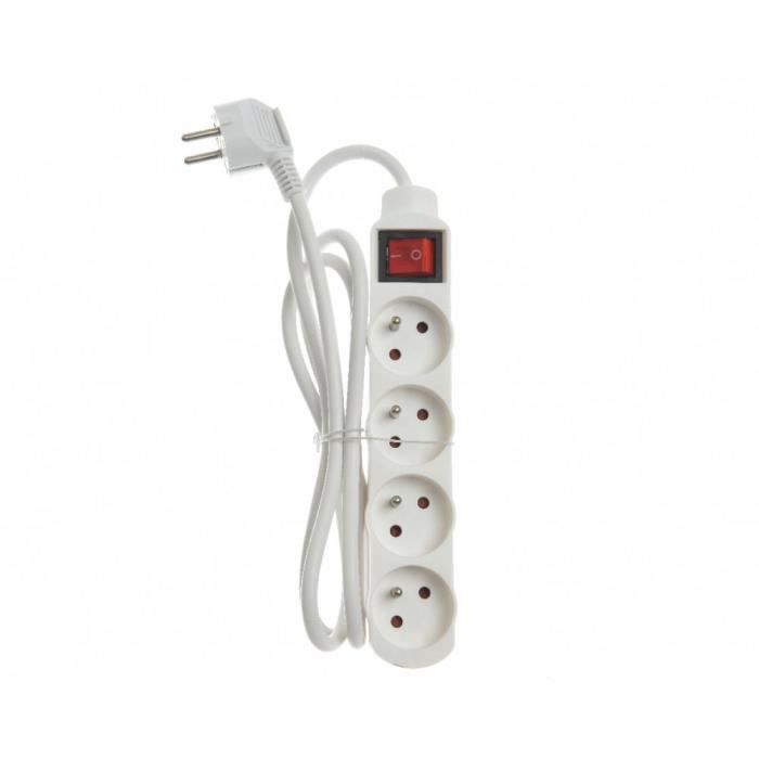 Injelec Multiprise Parafoudre 4 Prises Avec Protection Contre LeS Surchages - Cordon 1,5m - Noir/Blanc