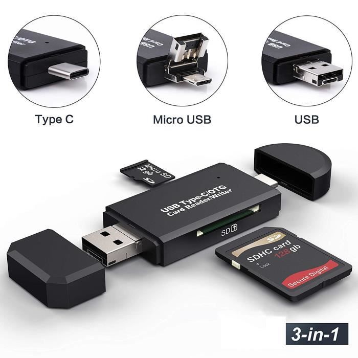 HUB USB 2.0 - 3 Ports USB - Lecteur De Carte SD / TF Lecteur De Type C  + Carte Mémoire 16Go-blanc