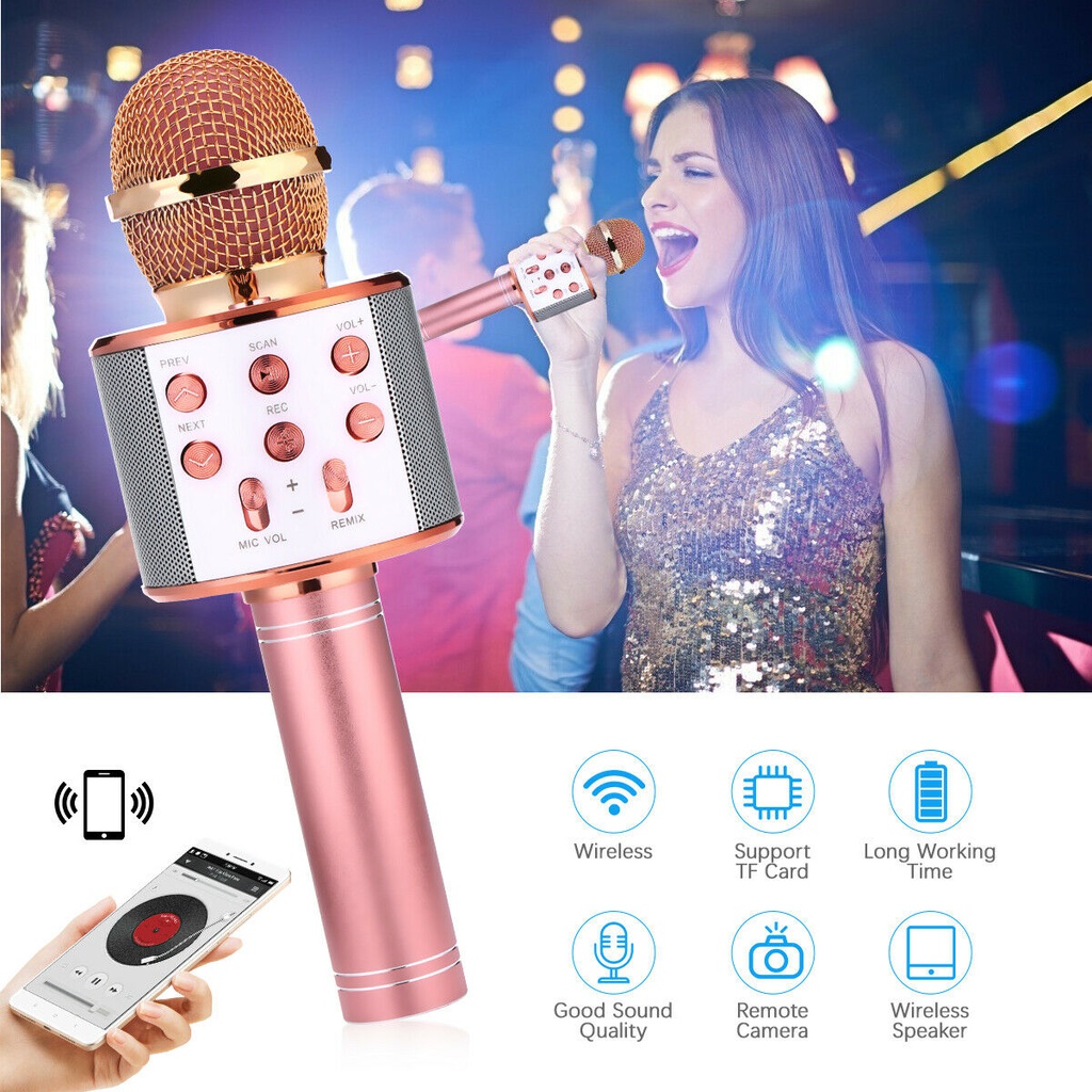 Microphone Bluetooth Pour Karaoké - Rose / Or (emballage Endommagé)