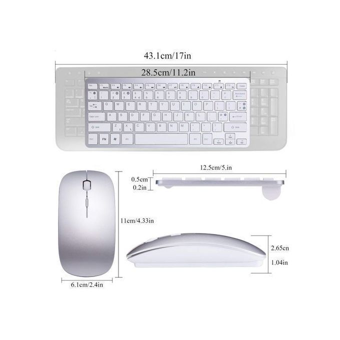 Mini Clavier  AZERTY Et Souris Combinés Sans Fil - Blanc/Noir