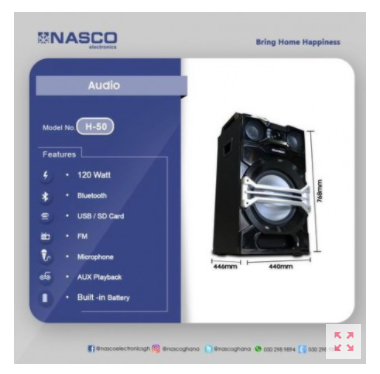 Nasco Haut-parleur bluetooth - MP3 - Usb - Fm radio - Karaoké - 100W