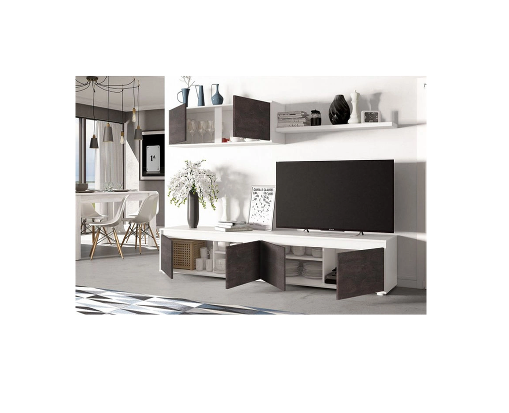 Meuble tv mural contemporain noir granite et blanc