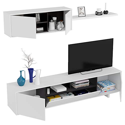 belus meuble tv contemporain blanc brillant et decor noir blanc