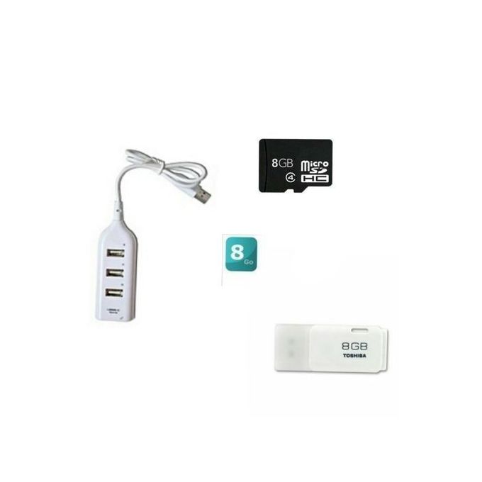 Usb Hub 4 En 1 + Clé USB 8 Go &amp; Carte Mémoire 8 Go
