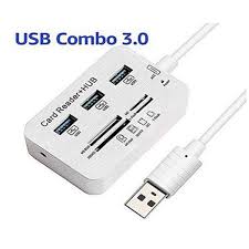 HUB USB 2.0/3.0  - 3 Ports USB Avec Lecteur De Carte SD / TF Lecteur De Type C Pour Accessoires Informatiques + Clé USB 16 Go Offerte - Blanc