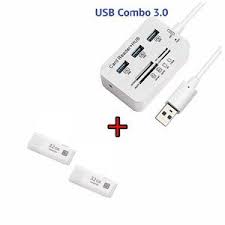 HUB USB 2.0/3.0  - 3 Ports USB Avec Lecteur De Carte SD / TF Lecteur De Type C Pour Accessoires Informatiques + Clé USB 16 Go Offerte - Blanc