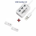 HUB USB 2.0/3.0  - 3 Ports USB Avec Lecteur De Carte SD / TF Lecteur De Type C Pour Accessoires Informatiques + Clé USB 16 Go Offerte - Blanc