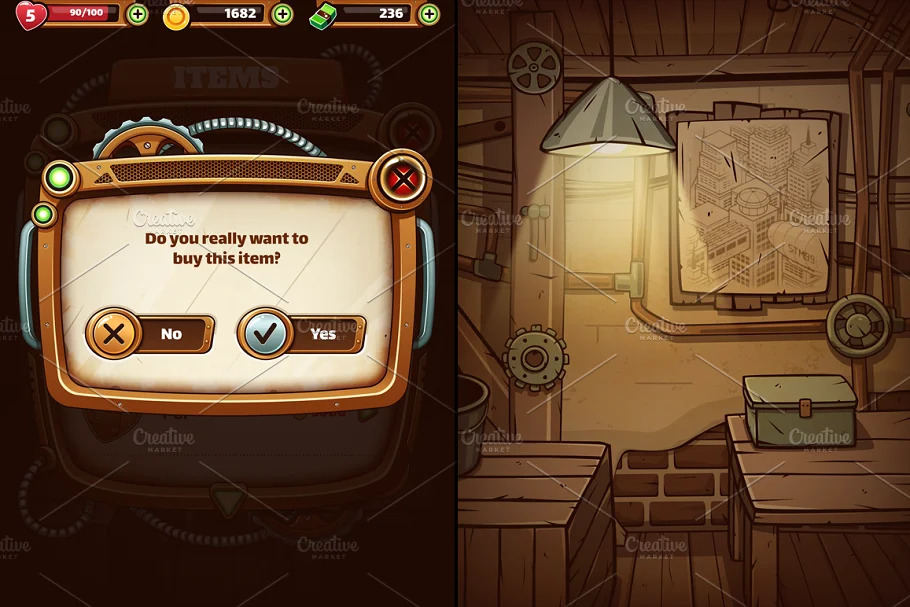 Steampunk GUI for Mobile Game