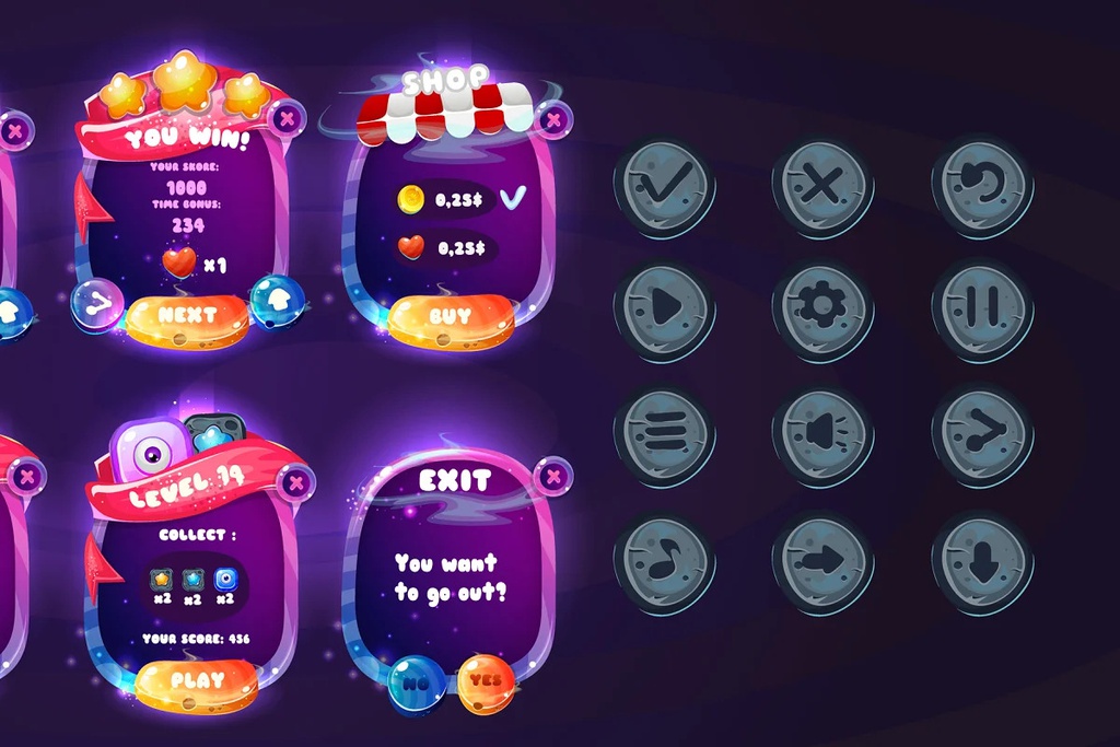 Space cartoon game assets set