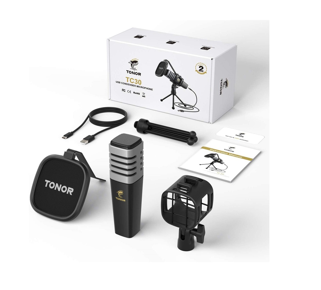 TONOR Microphone USB, Micro à Condensateur Pour PC, Avec Trépied TC30