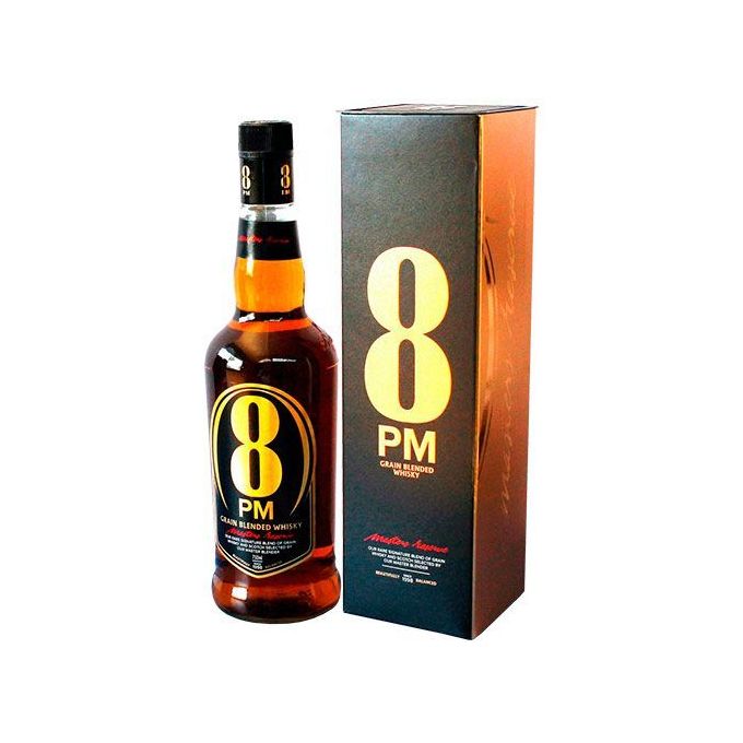 Whisky 01 Bouteille - 8 PM - Grain Blended Whisky - Alc 42,8% - 90 ML - Noir Jaune Or