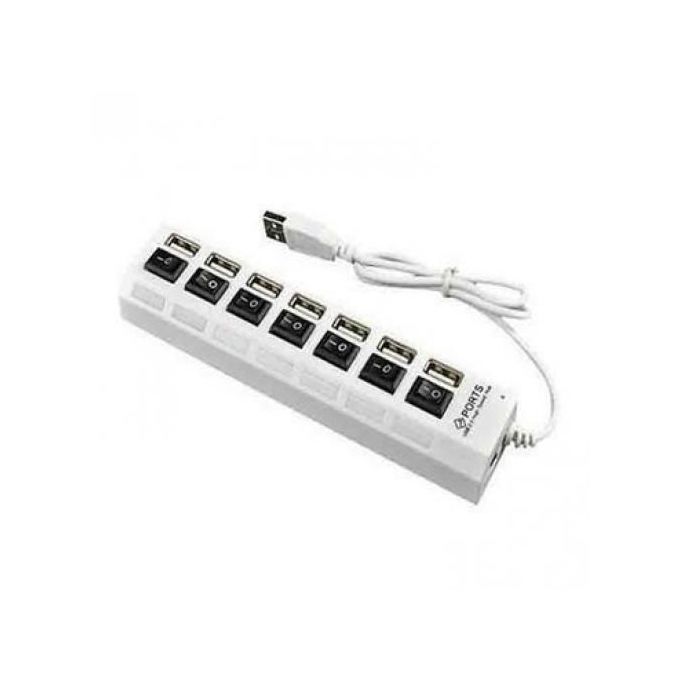 Multi-Port USB 7 En 1 Avec Contact + Cle USB 8Gb Offerte  - Blanc