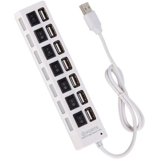 Multi-Port USB 7 En 1 Avec Contact - Blanc