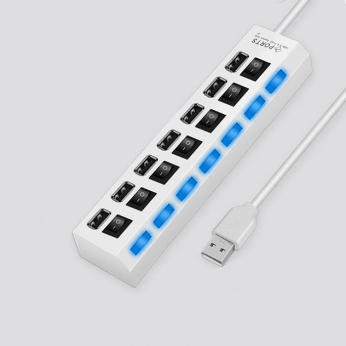 Multi-Port USB 7 En 1 Avec Contact - Blanc