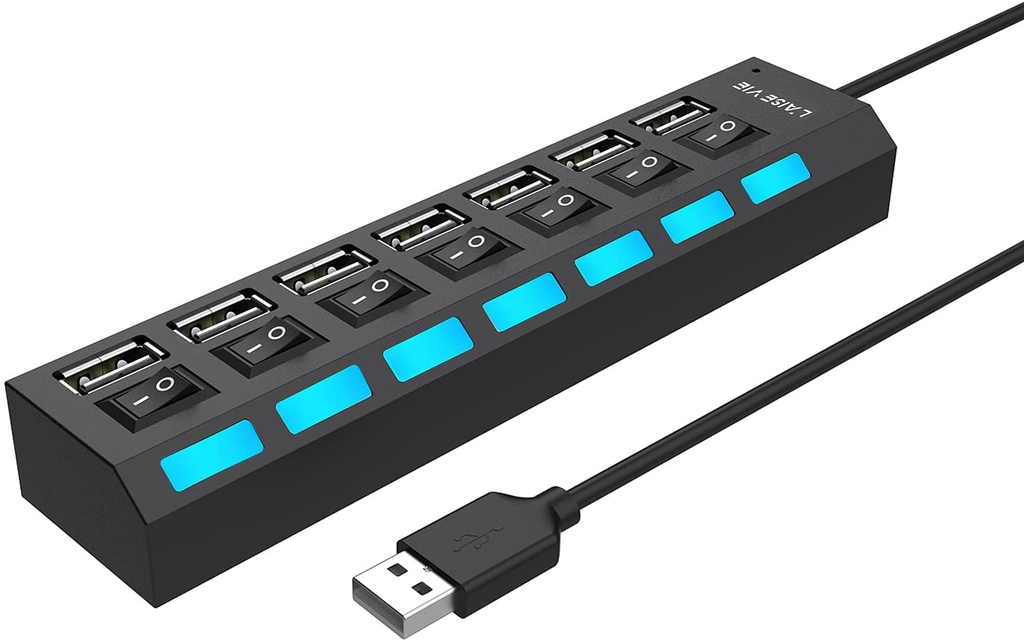 Multi-Port USB 7 En 1 Avec Contact - Noir