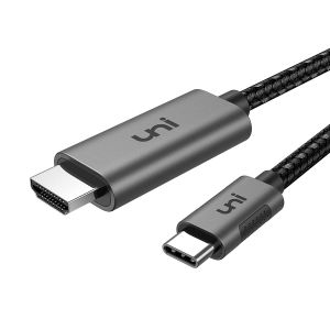 Uni Cable USB C Vers HDMI (4K@60Hz), Câble USB C Type C HDMI (Thunderbolt 3 Compatible) Pour MacBook Pro, IPad Pro, Surface Book 2, Dell XPS - Gris - 1,8 M