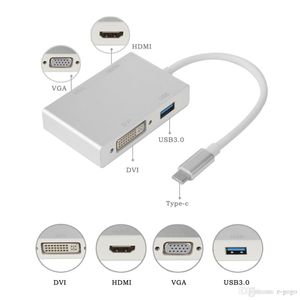 Câble Convertisseur 4 En 1 De Type C à HDMI VGA DVI USB 3.1 USB-C