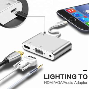 4K 1080P - Adaptateur - IPhone Vers HDMI+VGA+ AUDIO - Argent