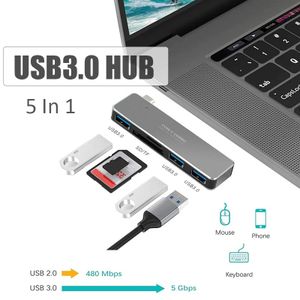 Hub - Hub USB C Avec 3 Lecteurs De Cartes SD / TF USB 3.0 Adaptateur De Type C - 5 En 1 - Gris