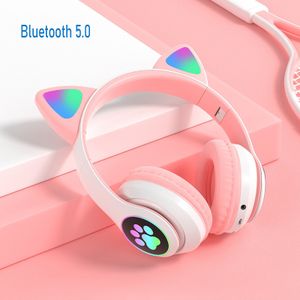 Clignotant LED Mignon Chat Oreilles Casque Bluetooth Casque Sans Fil Avec Micro TF FM Enfant Fille Musique Stéréo Écouteurs Écouteurs De Téléphone Cadeau