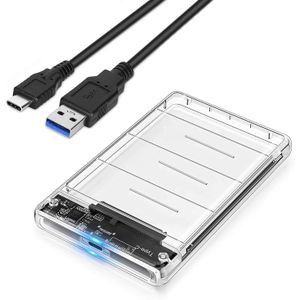 POSUGEAR USB 3.1 Gen 2 Type C Boîtier Disque Dur,Boîtier Externe Pour Disque Dur SATA III II I HDD SSD 7mm 9.5mm Max 6Gbps UASP Supporte Windows Mac OS Linux Câble USB A Vers C Inclus(Transparente)