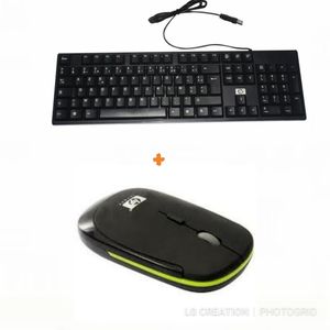 Hp Clavier Avec Fil + Souris Optique Performante Sans Fil Pro - Noir