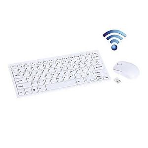 Mini Clavier  AZERTY Sans Fil + Souris Optique Sans Fil - Blanc